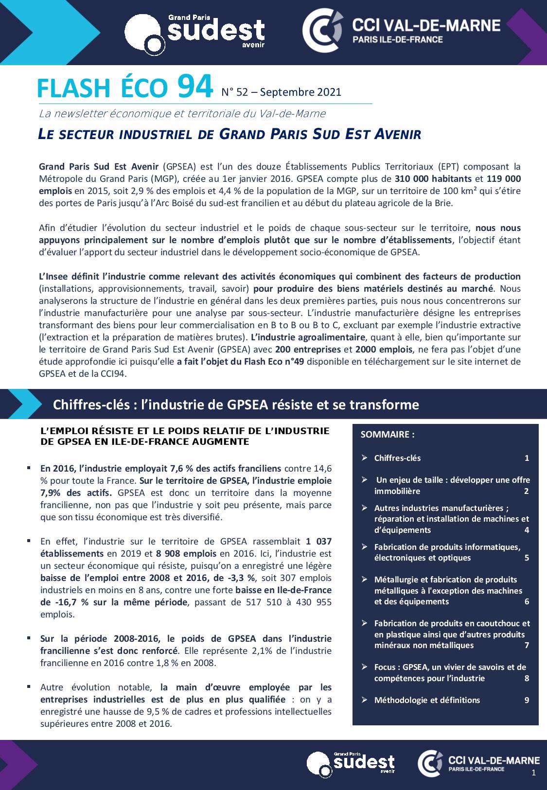 Flash éco 94 : Le secteur industriel de GPSEA