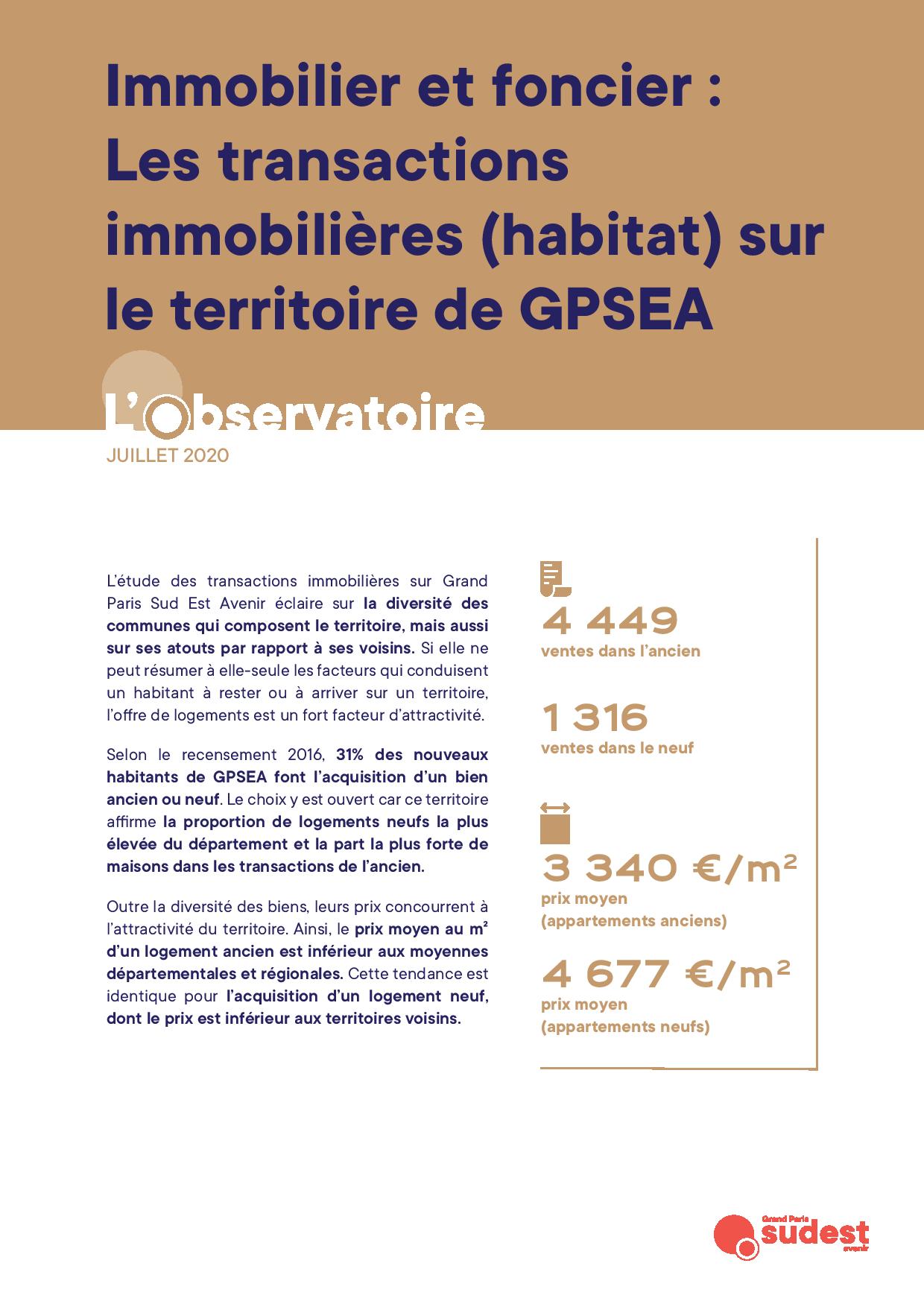 Les transactions immobilières (habitat) sur GPSEA